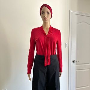 Massimo Dutti Unique Red Tie Neck Long Sleeves Casual Office Work Shirts Top